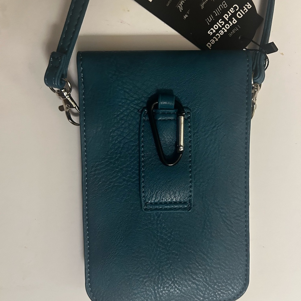 NWT K Carroll Teal Vegan Crossbody with RFID protection - Picture 3 of 4